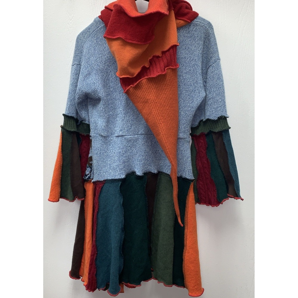 Upcycled Fairy Elf Gypsy Hood Sweater Jacket Coat Colorful patchwork boho Small? - Picture 6 of 14